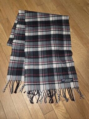 100% CASHMERE LONG SCARF TARTAN MADE IN SCOTLAND IMMACULATE
